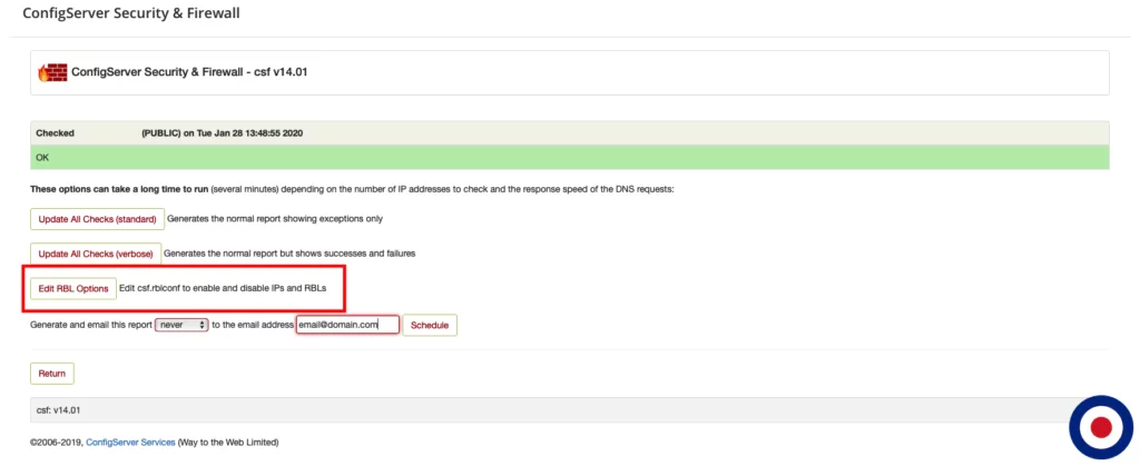 CSF IP Blacklist Check Configure RBL