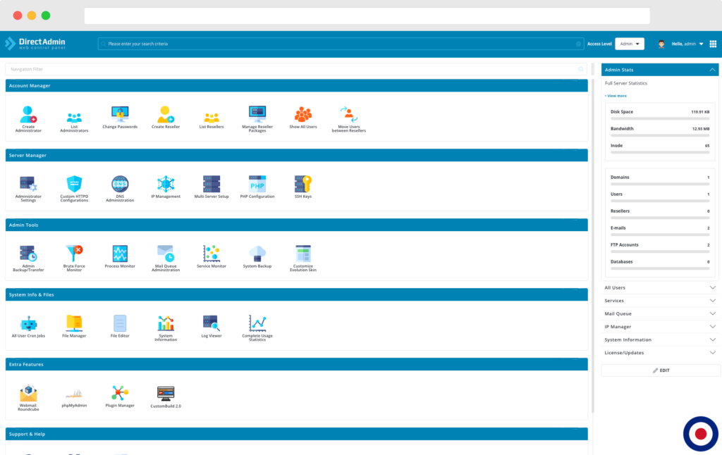 How to Install DirectAdmin - Dashboard