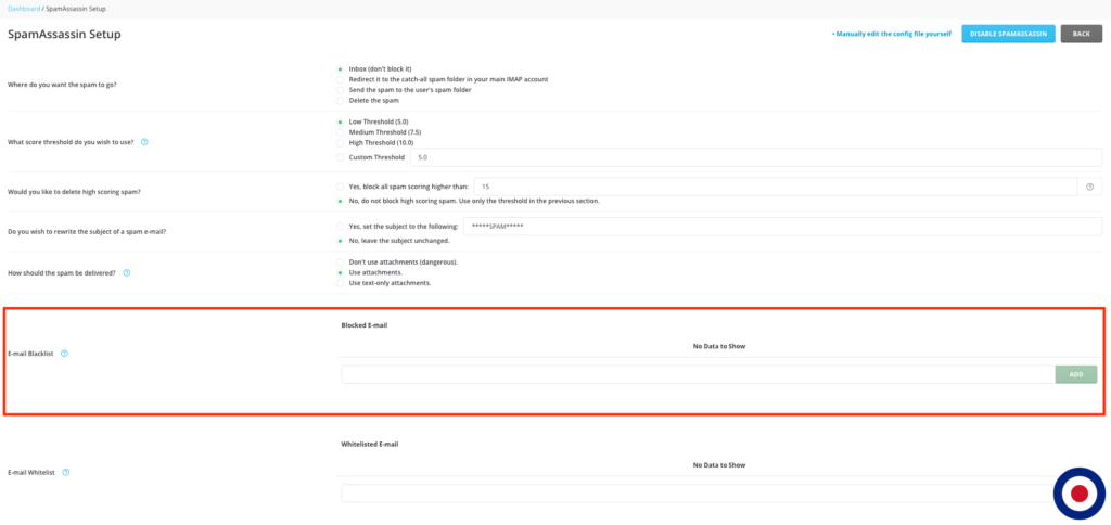 DirectAdmin SpamAssassin Setup