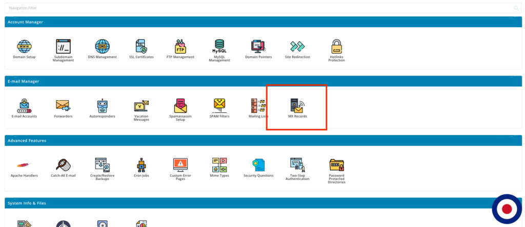 DirectAdmin Dashboard MX Records