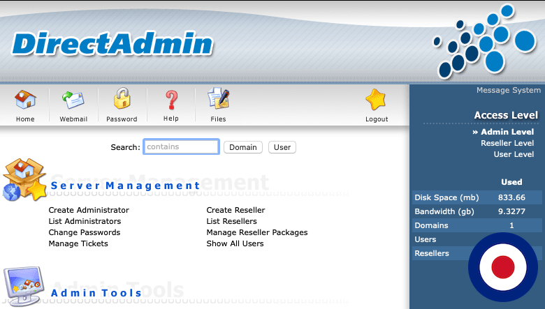 DirectAdmin Old Dashboard Theme