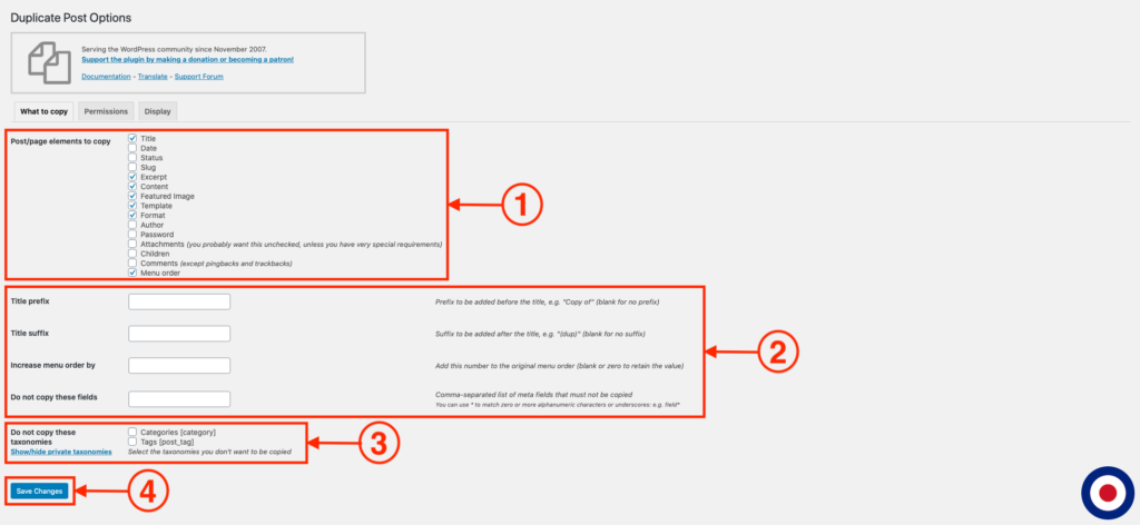 Duplicate Post Plugin Options