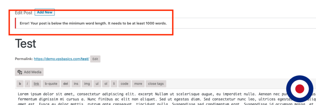 How to Set Minimum Word Count for Posts in WordPress | VPSBasics