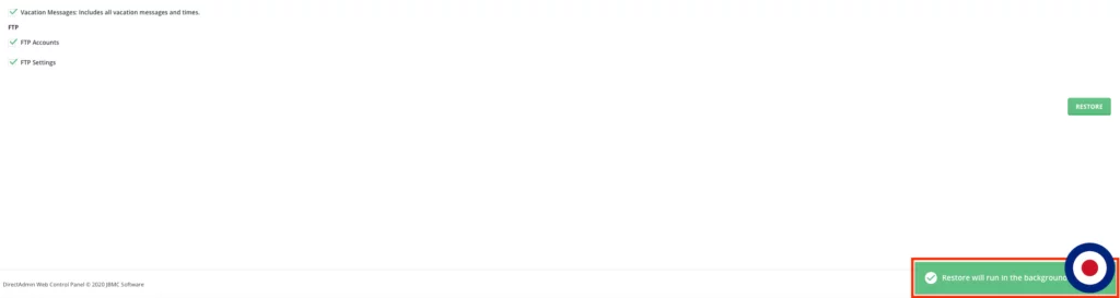 Restore Backup DirectAdmin Progress