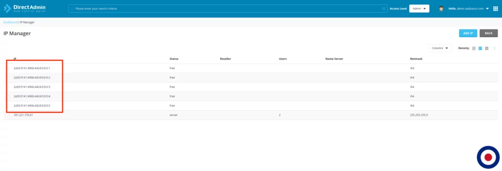 Add IPv6 DirectAdmin - Multiple IPv6 Addresses