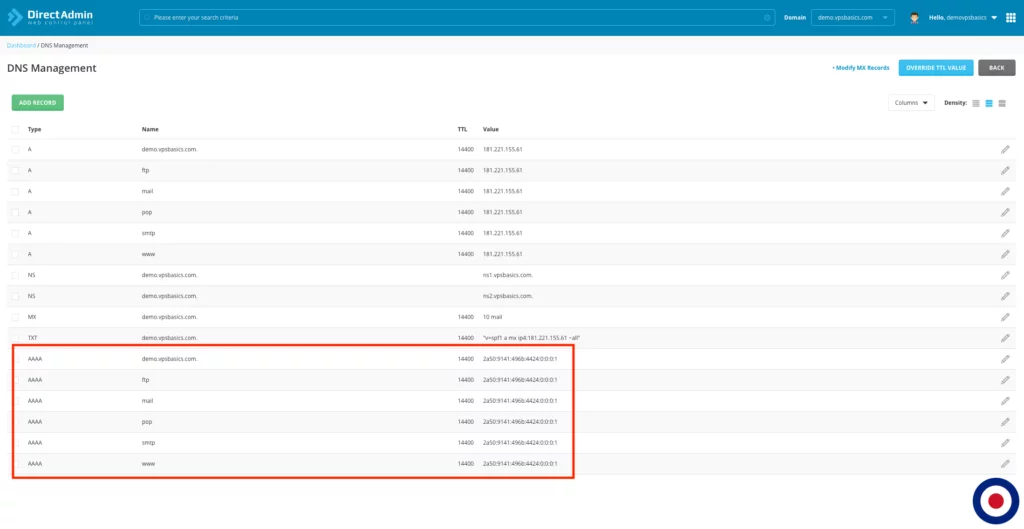 Add IPv6 User - DNS Management