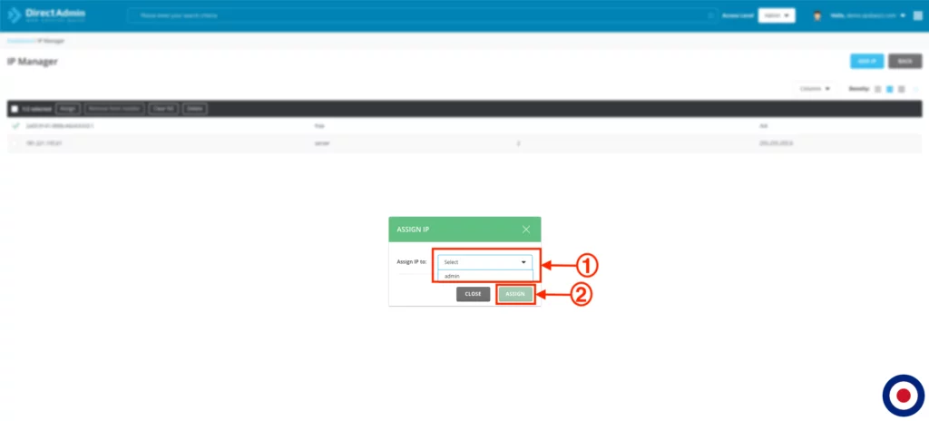 Add IPv6 DirectAdmin - Assign User