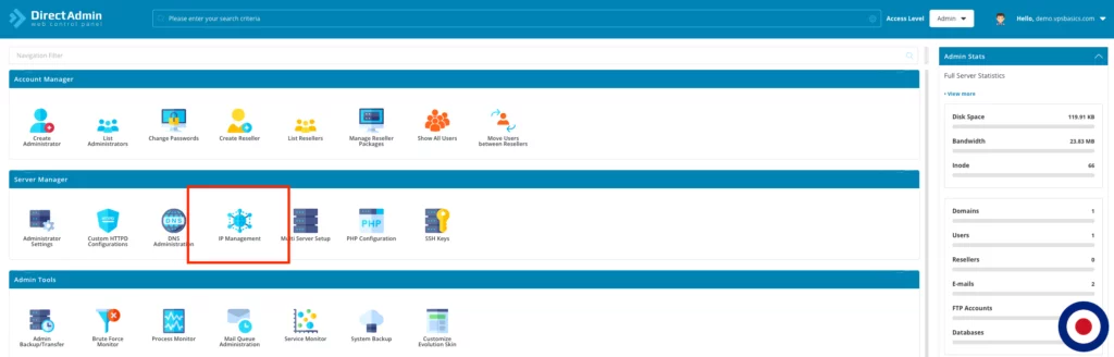 Add IPv6 DirectAdmin - Dashboard