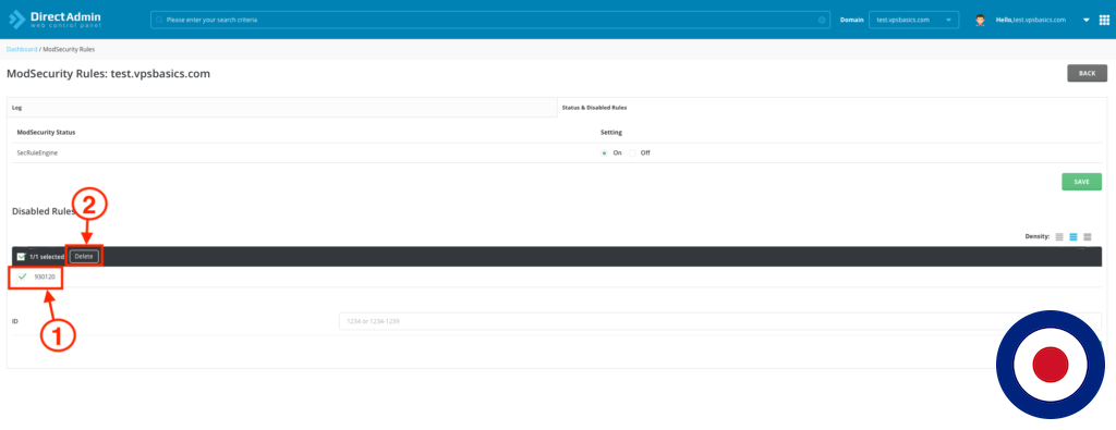 How to Enable, Manage and Disable ModSecurity Rules with DirectAdmin